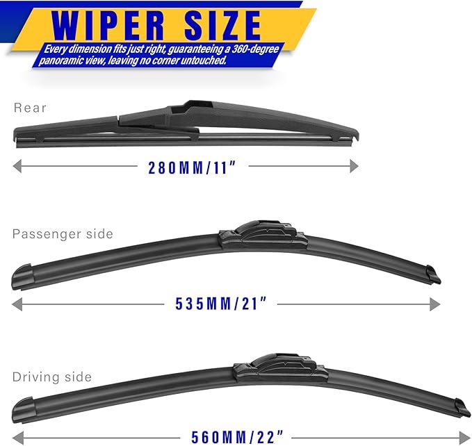 3 wipers Replacement for 2014-2021 Jeep Grand Cherokee, Windshield Wiper Blades Original Equipment Replacement - 22"/21"/11" (Set of 3) U/J HOOK