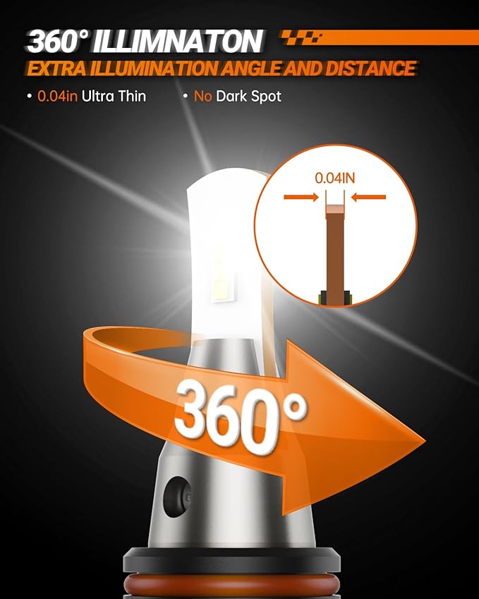 SEALIGHT 9004 Bulbs 36000LM Brighter, L2 9004 HB1 Dual Lights with Fan, 6000K White HB1 Fog Lights, 5 Min Plug-N-Play, IP68 Powersports Headlight Bulbs, Pack of 2