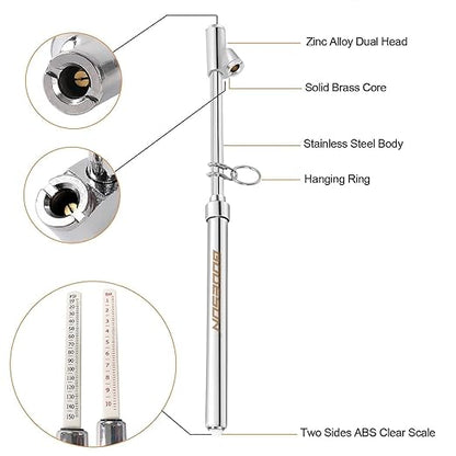 GODESON Dual Head Tire Pressure Gauge,Heavy Duty Pen Tire Gauge Range 10-150PSI; 1-10Bar. Dual Head Truck Air Pressure Gauge…