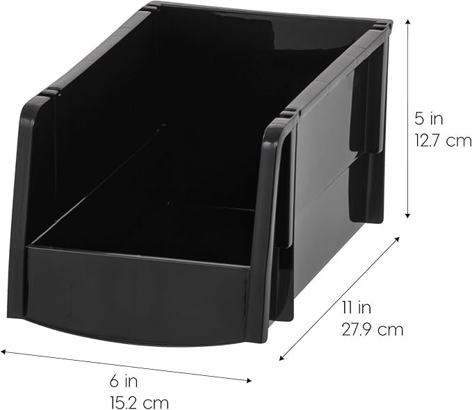 IRIS USA Plastic Shelf Bins Stackable Open Front Storage Bins Plastic Hanging Organizer Bin Caddy Basket for Hardware Crafts, Small Parts, Nuts and Bolts, Tool Storage - Medium Black 8 Pack