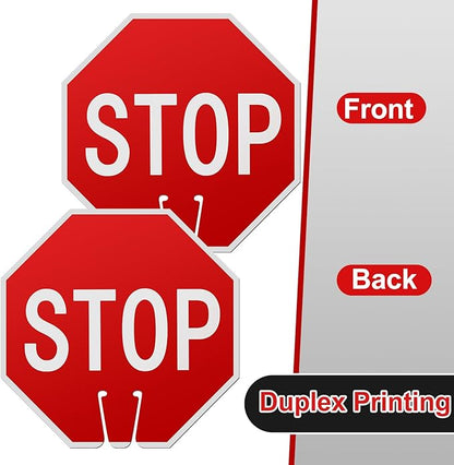 Geetery 3 Pcs Stop Signs 12 x 12 Inches PVC Traffic Cones Top Warning Signs Double Sided for Street Road Barricade Outdoor Weather Resistant Construction