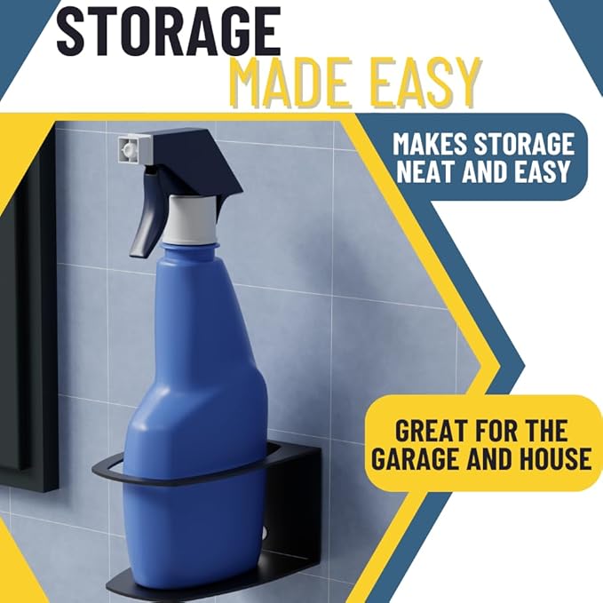 Koova Spray Bottle Holder Heavy Duty- Wall Mount Storage Rack for 1 Spray Bottle, Utility Shelf with Included Hardware - Made in USA, Sturdy Metal Organizer for Efficient Kitchen and Garage Storage