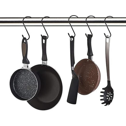24 Pack 4 inch Large Vinyl Coated S Hooks with Rubber Stopper Non Slip Heavy Duty S Hook, Steel Iron Rubber Coated Closet S Hooks for Hanging Jeans Necklace Plants Cups Jewelry Pot Pan Towels, Black