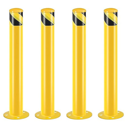 Safety Bollard Post, Steel Bollards,Parking Bollard, Yellow Powder Coated Safety Parking Barrier Post, for Traffic Sensitive Areas (4, 42"H*3"D)