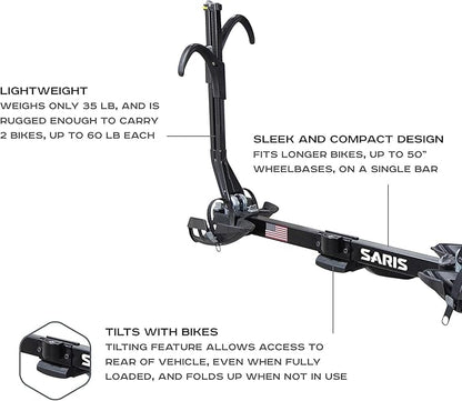 Saris SuperClamp EX 2-Bike Hitch Rack – Lightweight Platform Bike Carrier for Car, SUV, Truck – Tilting Design, Secure Wheel Clamping, Fits Road, Mountain, E-Bikes – 1.25" and 2" Hitch Receiver