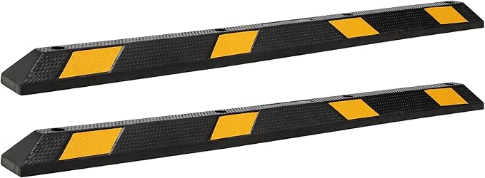 2-Pack 72" Rubber Parking Curb, Heavy Duty Long Garage Floor Wheel Stopper with Highly Visible Yellow Reflective Stripes, Car Parking Bumpers for Truck, RV, Trailer
