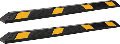 2-Pack 72" Rubber Parking Curb, Heavy Duty Long Garage Floor Wheel Stopper with Highly Visible Yellow Reflective Stripes, Car Parking Bumpers for Truck, RV, Trailer
