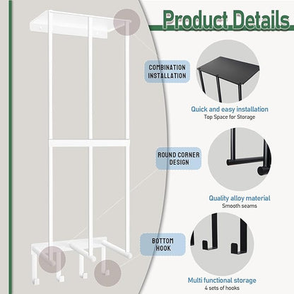 Camping Chair Wall Storage for Garage - Metal Beach Lawn Chair Rack, Garage Storage and Organization Shelves, Wall Mounted Umbrella Storage Rack Holder with Floating Shelf and 4 Hooks White