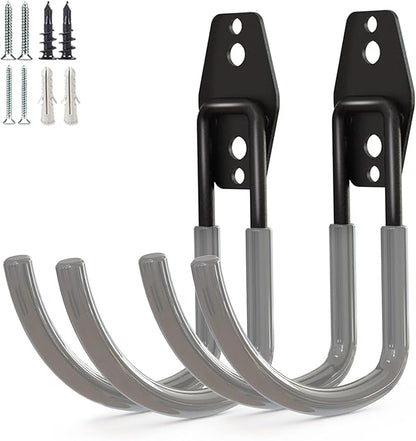 Garage Storage Utility Hooks，Garage Garden Tool Organizer，Steel Wall Mount Hooks, Large Garden U Hooks （2 Pack） (Type-2-Gray)
