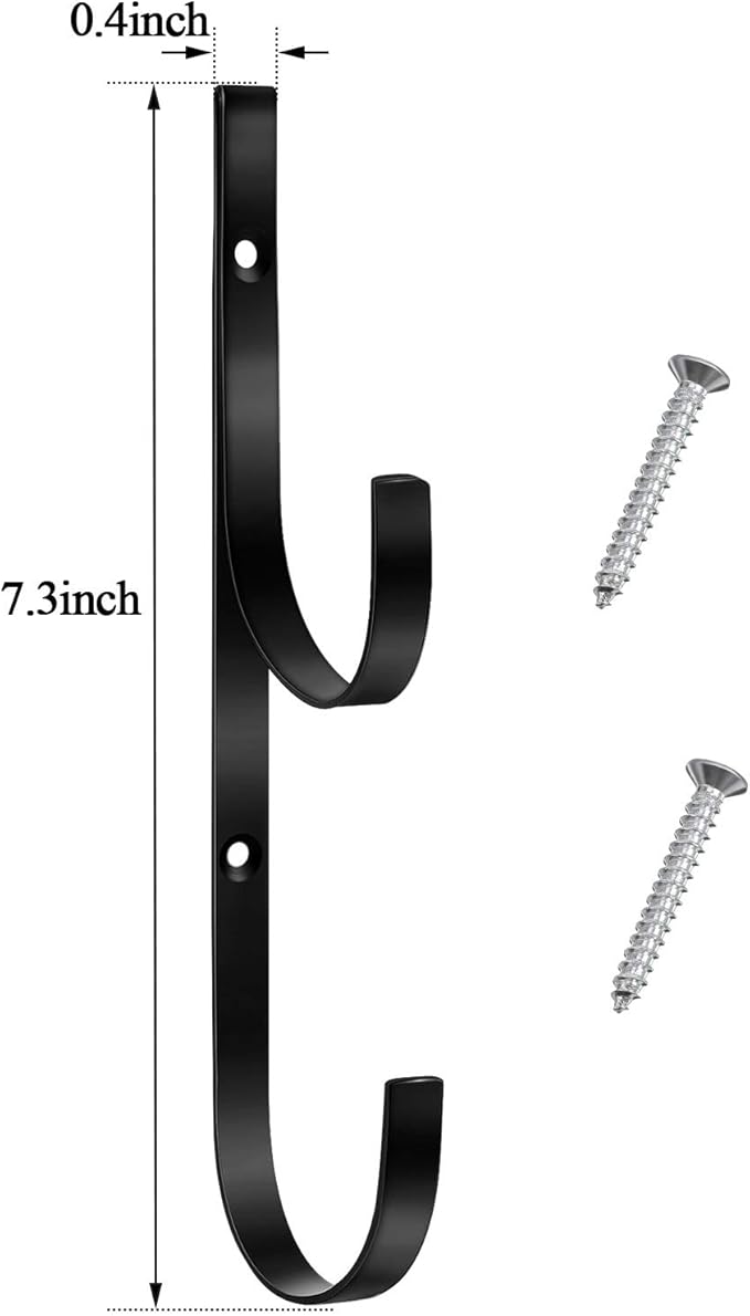6 Pieces Pool Pole Hook Hanger Swimming Metal Brackets Pool Hook with 12 Pieces Screws for Telescopic Poles, Skimmers, Leaf Rakes, Net, Brush, Vacuum Hose, Garden and Pool Accessories (Black)