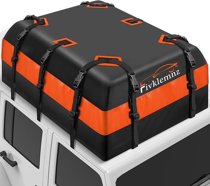 FIVKLEMNZ 30 Cubic Car Rooftop Cargo Carrier Roof Bag Waterproof for All Top of Vehicle with/Without Rack Includes Topper Anti-Slip Mat + Reinforced Straps + 6 Door Hooks + Luggage Lock