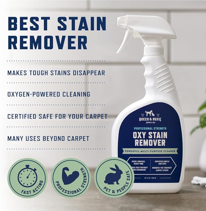 Rocco & Roxie Oxy Stain Remover - Oxygen Powered Carpet Cleaner Spray - Spot Cleaner for Upholstery, Couch, Laundry, Rug, Clothes, Car Seat, Mattress, Sofa, and More. - Pet & Baby Stains