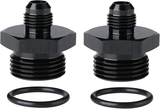 6AN Male Flare to 12AN ORB O-ring Boss Fuel Pump Rail Adapter Fitting Aluminum Black, Pack of 2