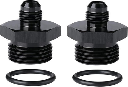 6AN Male Flare to 12AN ORB O-ring Boss Fuel Pump Rail Adapter Fitting Aluminum Black, Pack of 2
