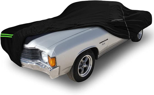 Waterproof Car Cover Compatible with Chevrolet El Camino 1968-1972, 300D with Inner Cotton Liner All Weather Classic Car Covers with Zipper Door Reflective Strips Lock for Snow Rain Dust