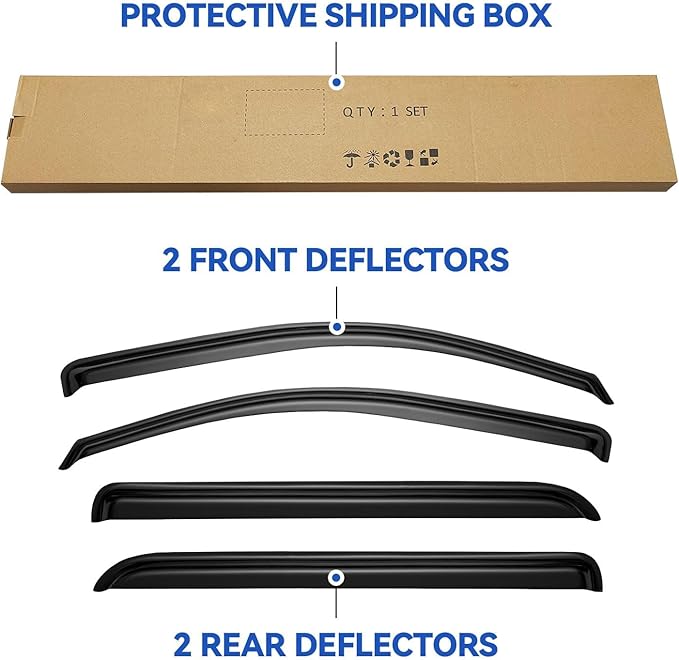Window Visors Rain Guards for 2014-2018 Chevy Silverado/GMC Sierra 1500 Full-Size Cab, Out-Channel Window Vent Wind Deflectors Visors Shades for 2015-2019 Silverado/Sierra 2500HD 3500HD Crew Cab