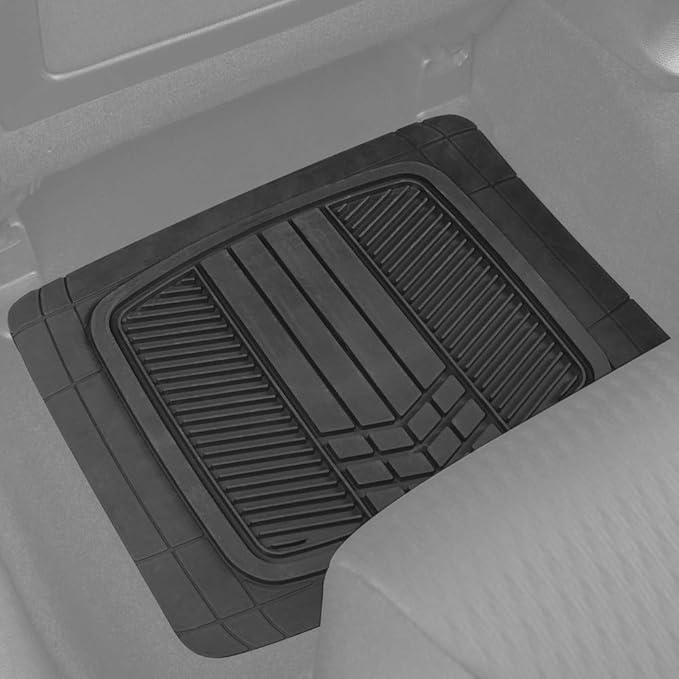 BDK Rubber Car Floor Mats All Weather Waterproof 4-Piece Sporty Two-Tone Design Car Mats Full Set - Universal Trim-to-Fit Floor Mats for Car, SUV, & Trucks - Car Carpet Protector