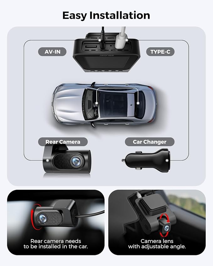 Dash Cam Front and Rear: 4K+1080P FHD Dual Dash Camera for Cars with Night Vision, 2 Channel HDR Dash Camera, 24H Parking Mode Car Camera, Built-in GPS, WiFi 6, Free 64GB Card