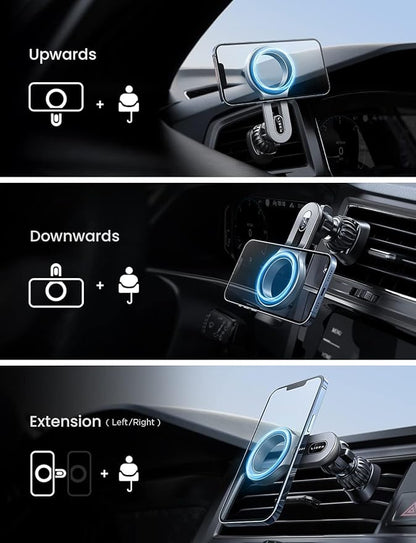 LISEN for iPhone 16 MagSafe Car Mount, [Quick Install] Ultra Magnetic Long Arm Mag Safe Car Phone Holder Vent, Car Accessories Fit for iPhone 16 Pro Max 15 14 13 12 Plus Mini Men Women, Silver
