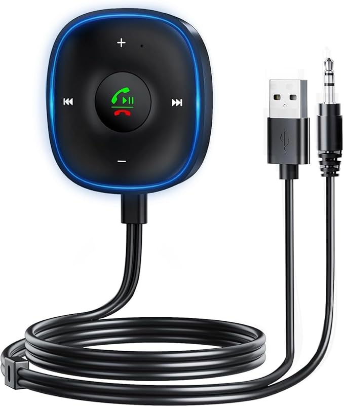 Bluetooth 5.3 Aux Car Adapter, SONRU Bluetooth Receiver for Car [Dual Connection & Mic Noise Cancellation], Aux Adapter with Plug-and-Play for Music/Hands-Free Calls/Stereo Audio