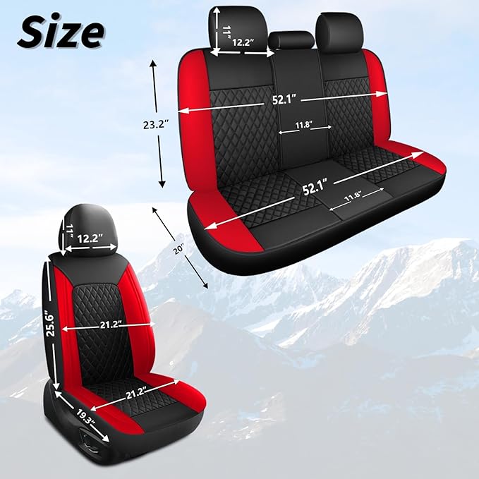 Car Seat Covers,Breathable and Waterproof Front Seat Covers,Luxury PU Universal Fit Automotive Airbag Compatible for Cars Sedans SUV and Truck(2 Pieces,Front Seat,Black+Red,N1)