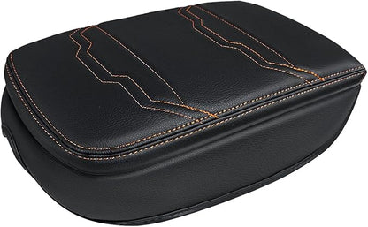 Muslogy for Frontier Center Console Pad Armrest Box Cover Vegan Leather Soft Accessories Armrest Lid Protector Compatible with Nissan Frontier 2022-2024 2025(Extra Thick, V2 Orange Stitching)