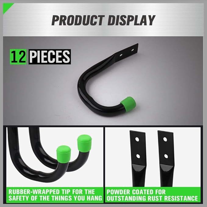SWANLAKE Heavy Duty Garage Storage Utility Hooks, Utility Hooks for Garage Wall,Color Black (12PCS)