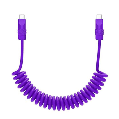 chubbycable Curly Chubby - Retractable Fast Charging Cable 240W Coiled Charger Cord for Car Durable USB-C Cable for Phones, Tablets and More, Purple+Purple, Type-C to Type-C, 1.3FT-2.3FT