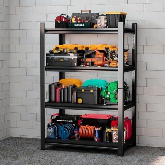 Thickened Steel Structure Multi-Functional Storage Shelves Load Capacity 500 lbs per Shelf Free Adjustable Height Suitable for Garage, Basement, Warehouse Storage, Black (63.0 “H*35.4 ”W*15.7 "D)