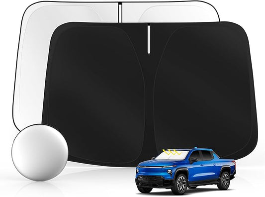 Windshield Sun Shade for Ch-evro-let Silverado EV 2024-2025 2026 Foldable Sunshade Custom Fit Front Window Car Interior Accessories Protector Blocks UV Rays