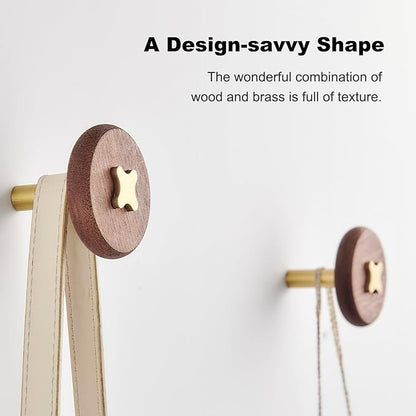 Solid Brass & Sapele/Mahogany Wall Hooks 2 Pack - Decorative Heavy Duty Coat Hooks with Vintage Cross Screw Design for Entryway, Bathroom, Luxury Spaces TC008S