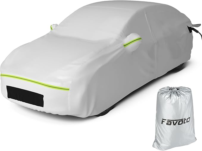 Favoto Car Cover for Tesla Model Y - Custom Fit Vehicle Cover 6 Layers Waterproof All Weather Outdoor Rain Snow Sun Dust Protection with Charging Port Ventilated Mesh Door Zipper