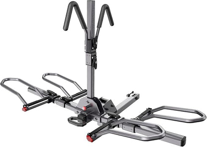 KYX 220 lb Hitch Mounted E-Bike Rack, 2-Bike Rack Platform Style for Cars Trucks SUVs Minivans, fits MTB Gravel Road Bike with Up to 5-inch Fat Tire Carrier Rack - 2" Hitch Receiver (Aluminum)