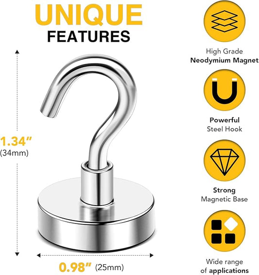 DIYMAG Magnetic Hooks, 80 LB Heavy Duty Strong Magnet with Hook, Rare Earth Neodymium Magnets for Hanging, Magnetics Hanger for Curtain, Home, Kitchen, Workplace, 20 Packs