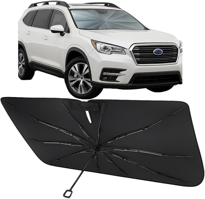 Proadsy Windshield Sun Shade Umbrella for Subaru Ascent 2019-2025 2026 Foldable Car Umbrella Sunshade with Soft TPU Handle Spring Structure Crystal Cooling Material Protect Car from Rays & Heat
