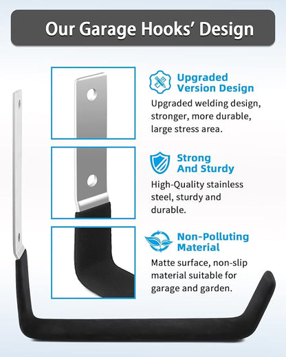 Sposuit Garage Hooks Wall Mount - 6 Pack Heavy Duty Steel Hangers for Tools, Ladders, Bikes, Bulk Items, Ropes