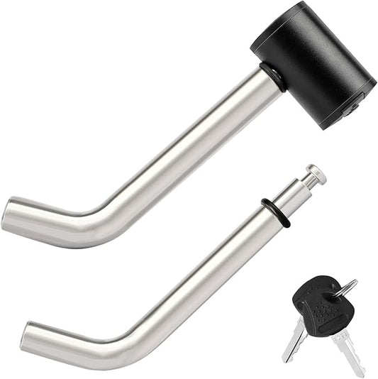 METOWARE Right-Angle Receiver Lock for Class I-IV, Stainless Steel, 1/2” and 5/8” Dual Bent Pin, Compatible with Most Hitches for Trailer Truck Car