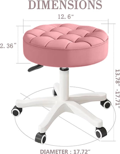 Small Chair Round Rolling Stool with Wheels PU Leather Height Adjustable Swivel Drafting Work SPA Salon Stools Home Office Chair,2 Pack