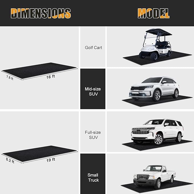 7.8x16 FT Garage Floor Mat for Golf Cart, Mid-Size SUV, Non-Slip Heavy Duty Oil Mat, Under Car Containment Garage Rugs, Felt and Rubber Material Mat