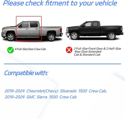 in Channel Window Rain Guards for 2019-2025 Chevy Silverado/GMC Sierra 1500 Crew Cab, Durable Window Vent Visors Shades Wind Deflectors, Exterior Car Accessories, 2020 2021 2022 2023 2024, 4PCS