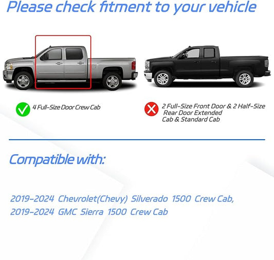 in Channel Window Rain Guards for 2019-2025 Chevy Silverado/GMC Sierra 1500 Crew Cab, Durable Window Vent Visors Shades Wind Deflectors, Exterior Car Accessories, 2020 2021 2022 2023 2024, 4PCS