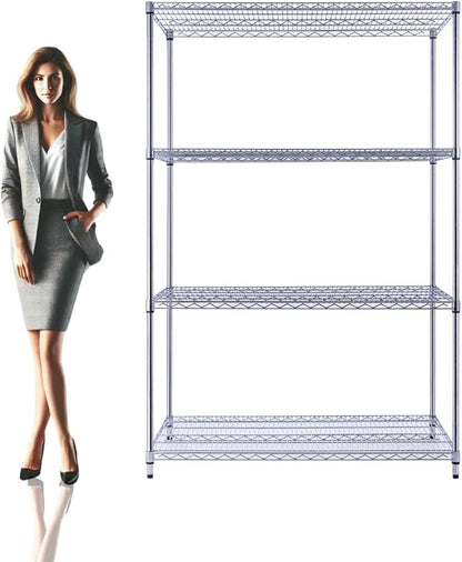 48"x24"x72" Chrome Premium Metal Steel Wire Shelving 4-Tier NSF 3200 LBS MAX Capacity Heavy Duty Storage Rack for Garages, Commercial Spaces, Hospitals, & Schools w/Premium Wheels
