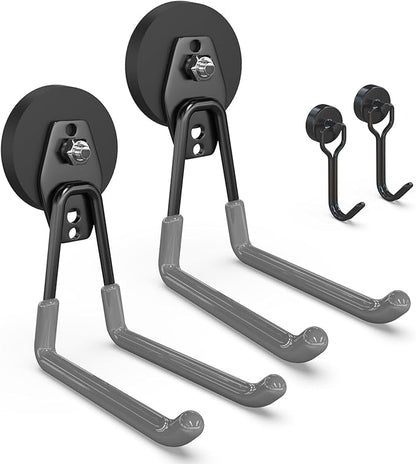 3-H Heavy Duty Magnet Garage Hooks 2 Pack, Extra Large Strong Magnetic Hooks for Hanging Cordless Power Drill, Utility Magnetic Tool Holder for Metal Cabinet, Steel Pegboard, Toolbox, Garage(Grey)