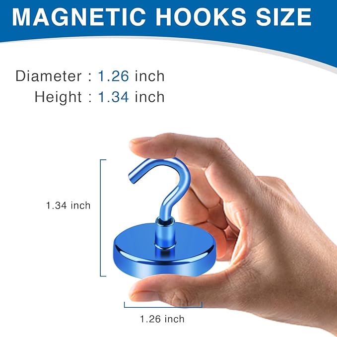 LOVIMAG Magnetic Hooks for Cruise Cabins, 110lbs Blue Magnetic Hooks for Classroom, Strong Magnets with Hooks for Hanging, Neodymium Magnet Hooks for Fridge, Ceiling, Locker, Camper, Travel-25 Pcs