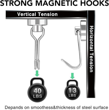 MIKEDE Magnetic Hooks, 40LBS Strong Neodymium Magnetic Hooks Heavy Duty, Swivel Swing Magnets with Hooks for Cruise, Hanging, Magnetic Refrigerator Hooks for Grill, Locker - 28 Pack