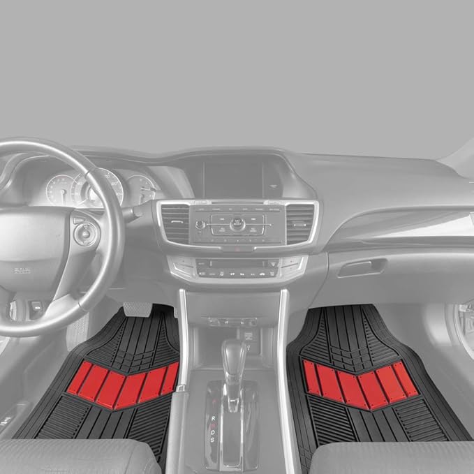 BDK Rubber Car Floor Mats All Weather Waterproof 4-Piece Sporty Two-Tone Design Car Mats Full Set - Universal Trim-to-Fit Floor Mats for Car, SUV, & Trucks - Car Carpet Protector
