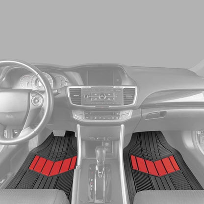 BDK Rubber Car Floor Mats All Weather Waterproof 4-Piece Sporty Two-Tone Design Car Mats Full Set - Universal Trim-to-Fit Floor Mats for Car, SUV, & Trucks - Car Carpet Protector