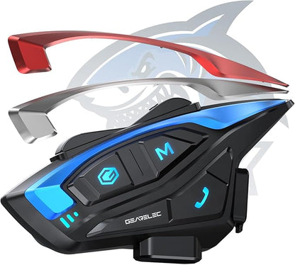 gearelec Motorcycle Helmet Bluetooth Headset [Deep Bass & Super-Noise-Reduction] Shark Pro Motorcycle Bluetooth Headset with Upgrade Hi-Fi Speakers, 2000M 8 Riders Intercom