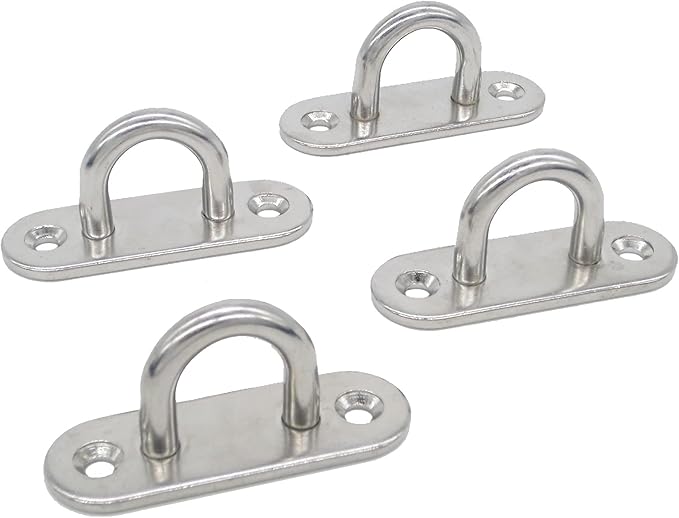 Stainless Steel Ceiling Hooks & Wall Hangers - Heavy Duty M6 Screw Mount, Rust-Proof Anchor Straps for Garage, Outdoor, Storage (4-Pack)