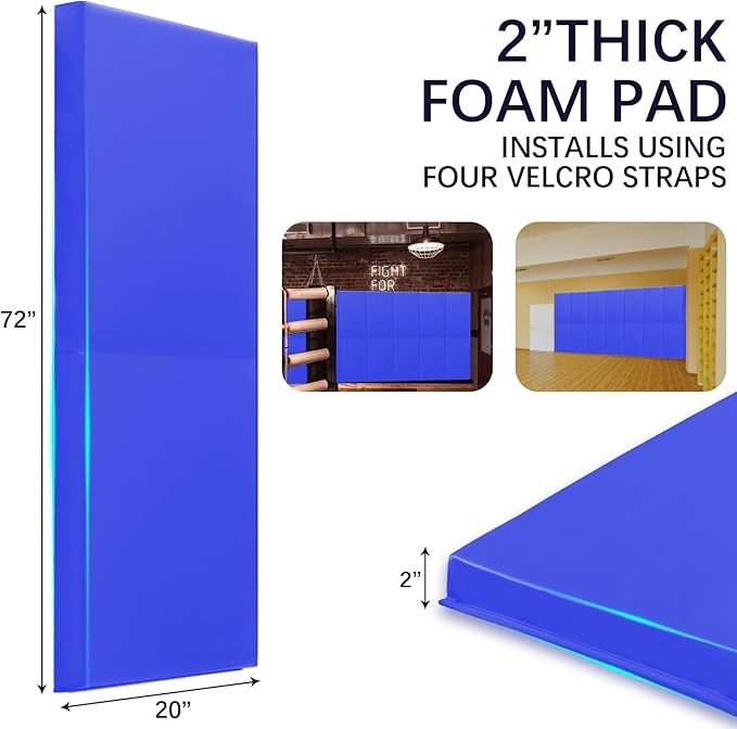 PROGOAL 60"/72" High Gym Wall Padding 2"/4" Thick Foam Basketball Court Wall Mount Protector for Garage Taekwondo Babyroom - Durable Waterproof Anti-Cushion